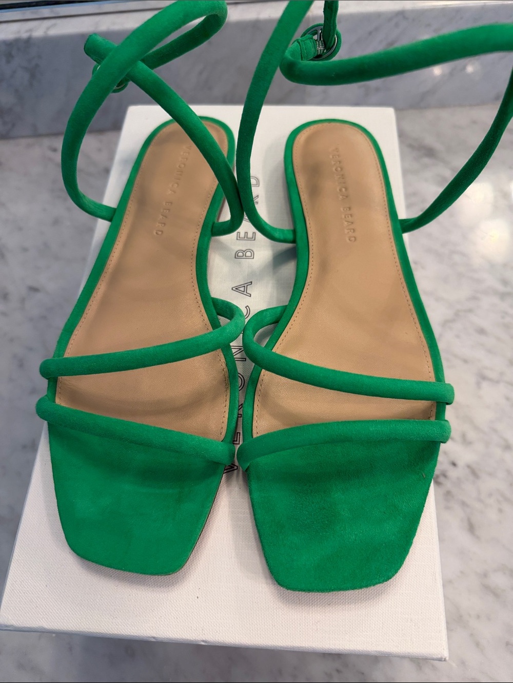 Veronica Beard Maci Green Strappy Square-Toe Women's Sandals